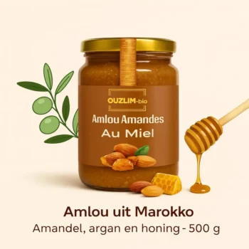 Amlou amandelen met honing en argan – Ouzlim 500 g pot