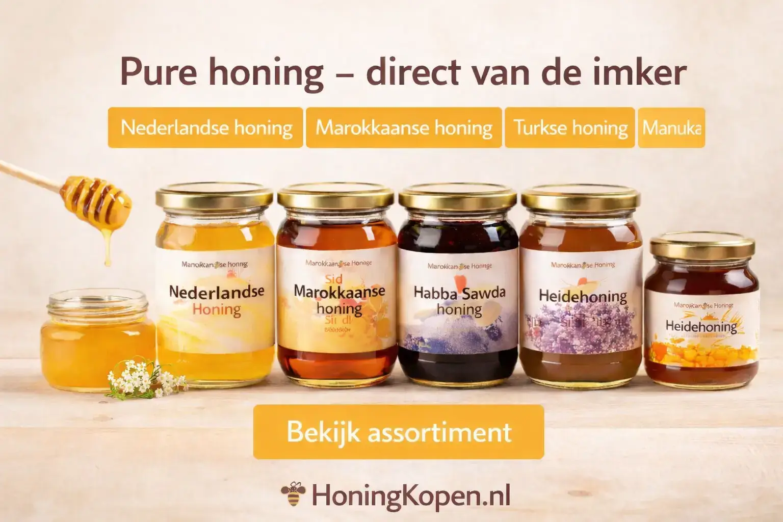 Honing kopen bij HoningKopen.nl – Nederlandse en Marokkaanse honing