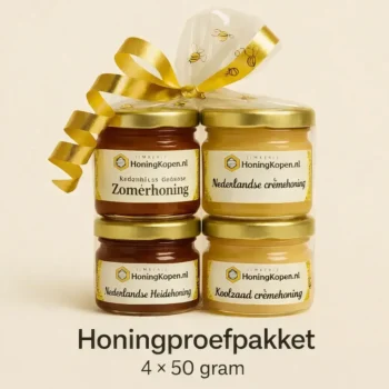 Honingproefpakket 4x50 gram met 4 mini potjes Nederlandse honing uit Olland (Noord-Brabant)