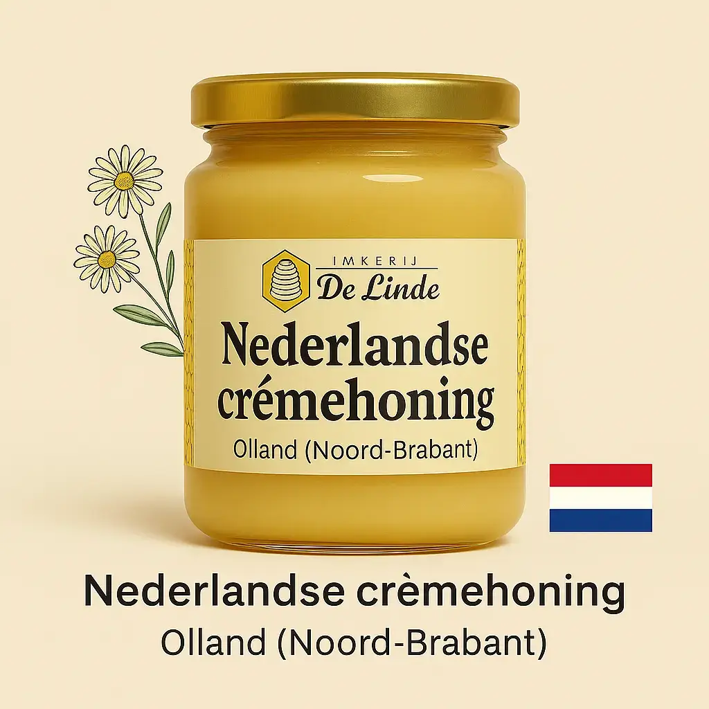 Nederlandse crèmehoning 450 gram uit Olland (Noord-Brabant) in glazen pot