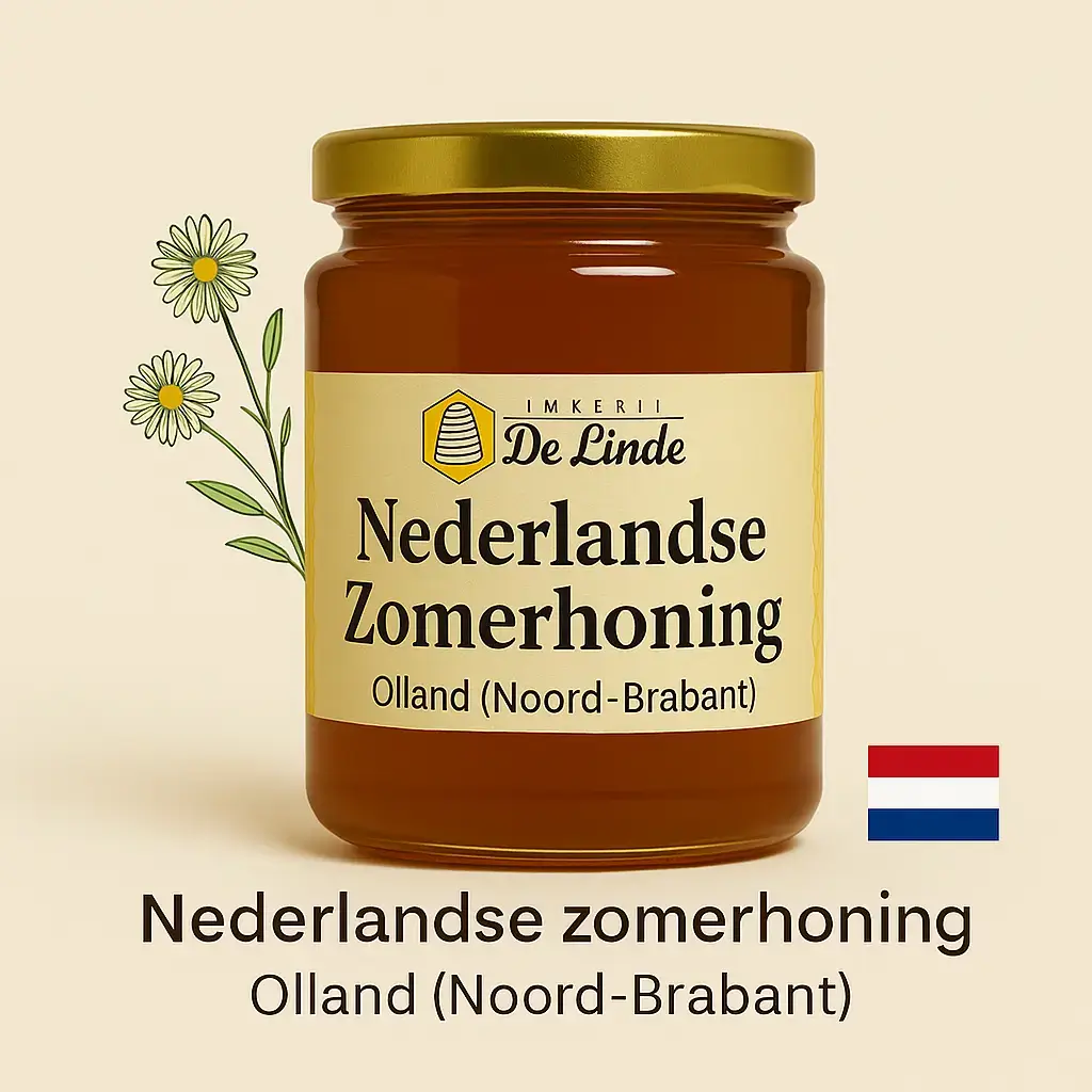 Nederlandse zomerhoning 450 gram uit Olland Noord-Brabant – pure honing in glazen pot